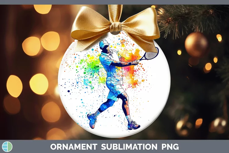 Watercolor Splash Male Tennis Ornament Sublimation Bauble De