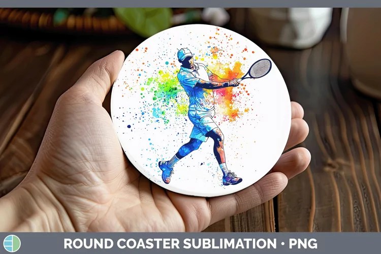 Watercolor Splash Male Tennis Round Coaster Sublimation Coas