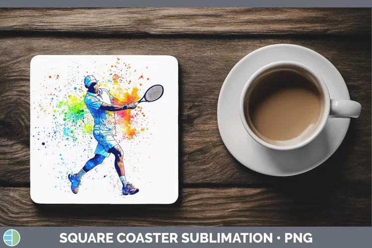 Watercolor Splash Male Tennis Square Coaster Sublimation Coa