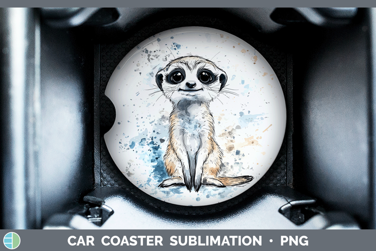 Watercolor Splash Meerkat Car Coaster Sublimation Designs