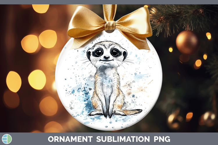 Watercolor Splash Meerkat Ornament Sublimation Bauble Design