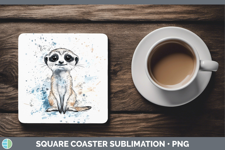 Watercolor Splash Meerkat Square Coaster Sublimation Coaster