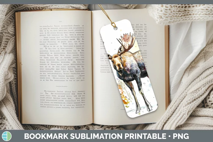 Watercolor Splash Moose Bookmark Sublimation Printable Desig