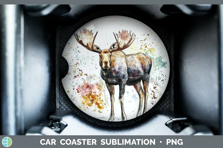 Watercolor Splash Moose Car Coaster Sublimation Designs