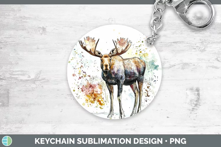 Watercolor Splash Moose Keychain Sublimation Keyring Designs