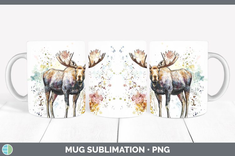Watercolor Splash Moose Mug Wrap Sublimation Coffee Cup Desi