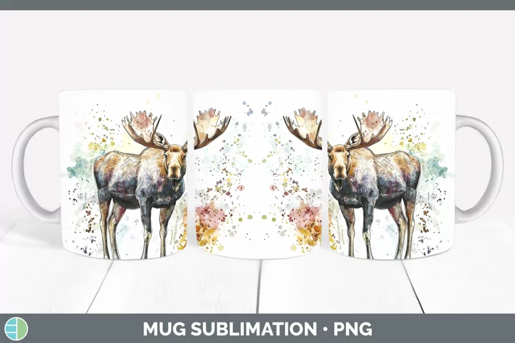 Watercolor Splash Moose Mug Wrap Sublimation Coffee Cup Desi