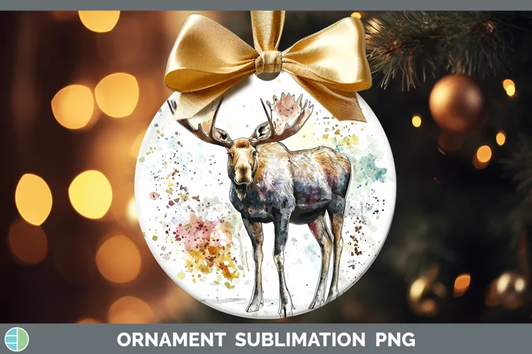 Watercolor Splash Moose Ornament Sublimation Bauble Designs