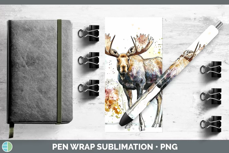 Watercolor Splash Moose Pen Wrap Sublimation Pen Designs