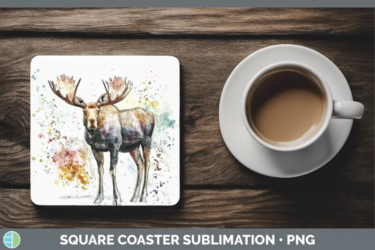 Watercolor Splash Moose Square Coaster Sublimation Coaster D
