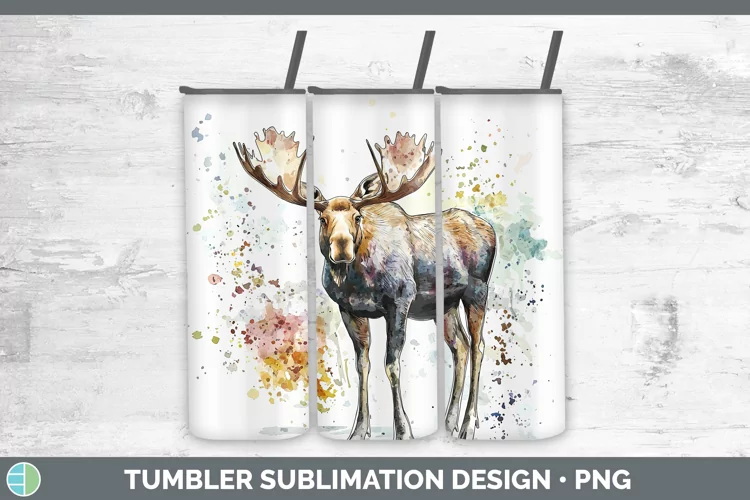 Watercolor Splash Moose Tumbler Sublimation 20 oz Skinny Tum