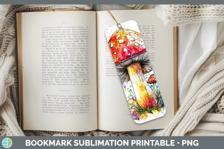 Watercolor Splash Mushroom Bookmark Sublimation Printable De