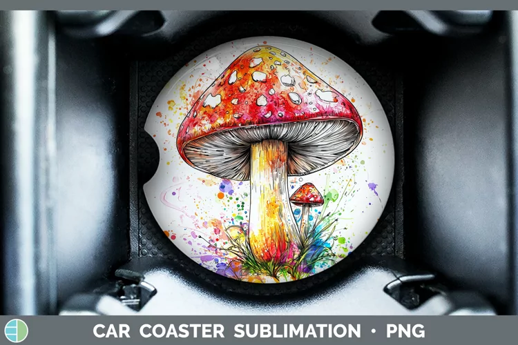 Watercolor Splash Mushroom Car Coaster Sublimation Designs