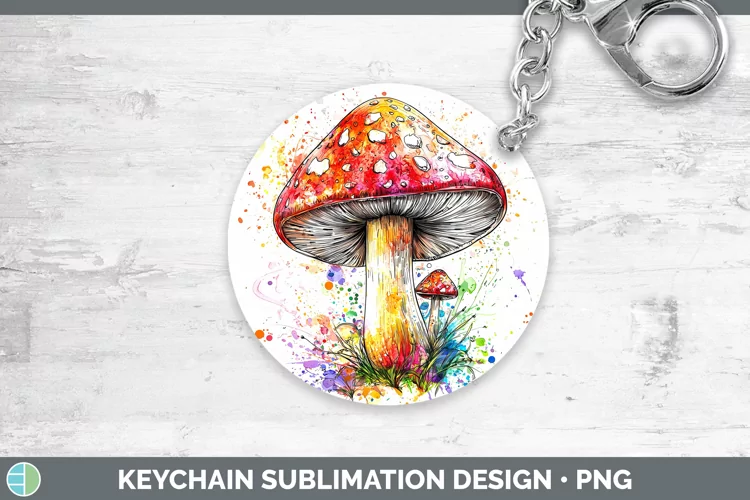 Watercolor Splash Mushroom Keychain Sublimation Keyring Desi