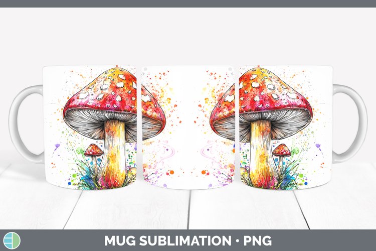 Watercolor Splash Mushroom Mug Wrap Sublimation Coffee Cup D