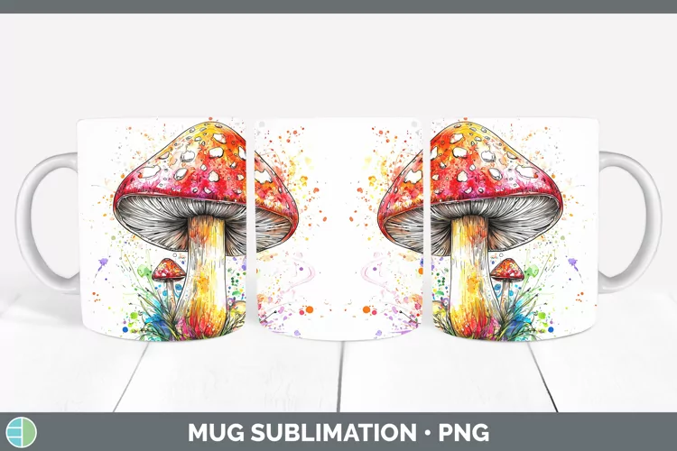 Watercolor Splash Mushroom Mug Wrap Sublimation Coffee Cup D