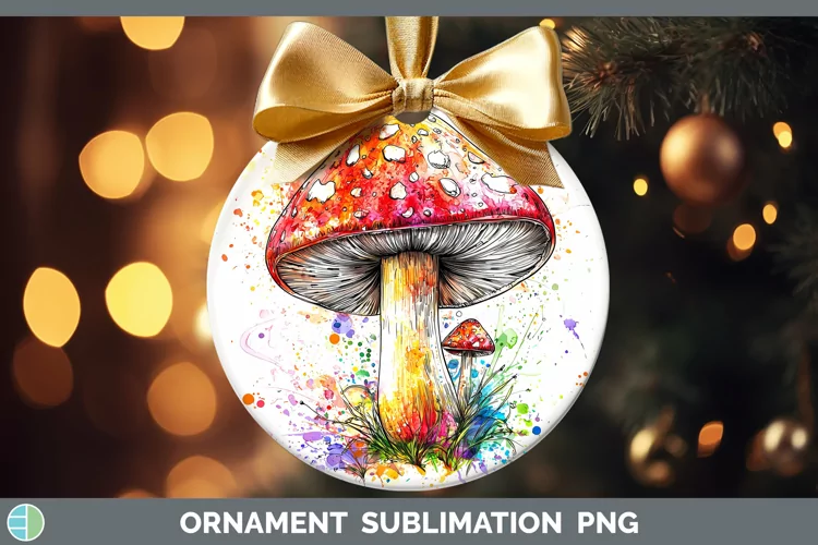 Watercolor Splash Mushroom Ornament Sublimation Bauble Desig