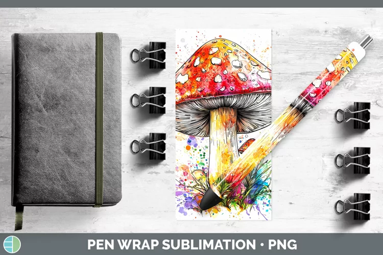 Watercolor Splash Mushroom Pen Wrap Sublimation Pen Designs