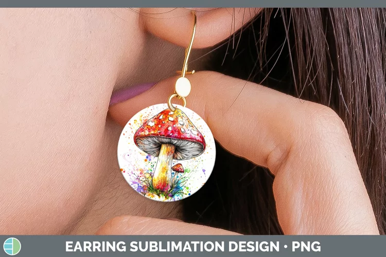 Watercolor Splash Mushroom Round Earrings Sublimation Earrin