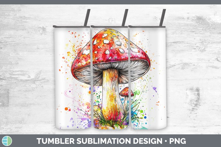 Watercolor Splash Mushroom Tumbler Sublimation 20 oz Skinny