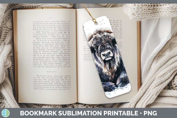 Watercolor Splash Musk Ox Bookmark Sublimation Printable Des