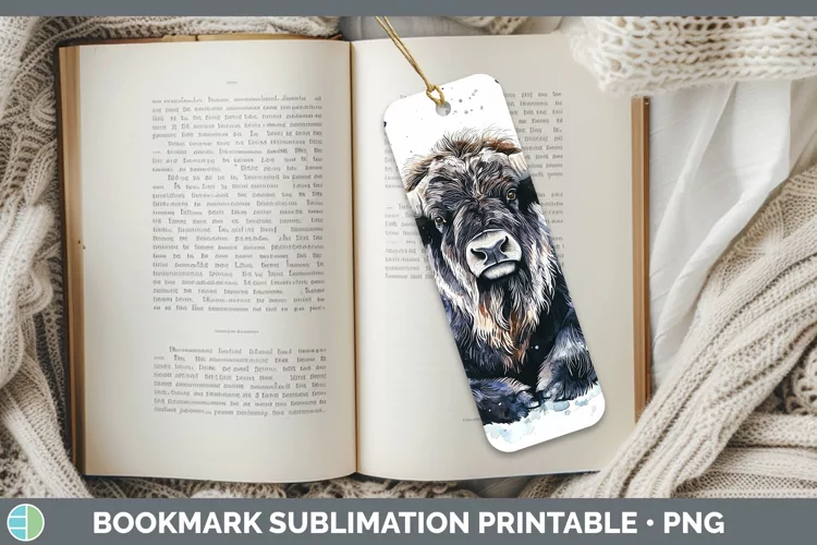 Watercolor Splash Musk Ox Bookmark Sublimation Printable Des