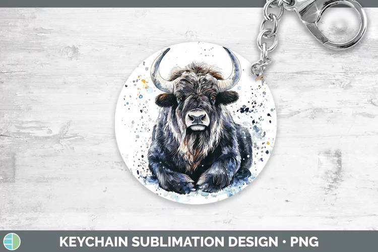 Watercolor Splash Musk Ox Keychain Sublimation Keyring Desig