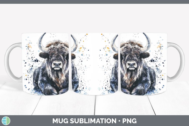 Watercolor Splash Musk Ox Mug Wrap Sublimation Coffee Cup De