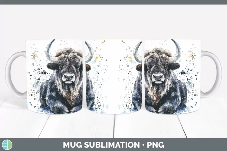Watercolor Splash Musk Ox Mug Wrap Sublimation Coffee Cup De