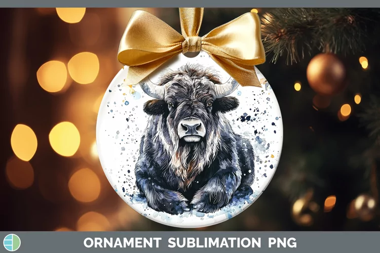 Watercolor Splash Musk Ox Ornament Sublimation Bauble Design