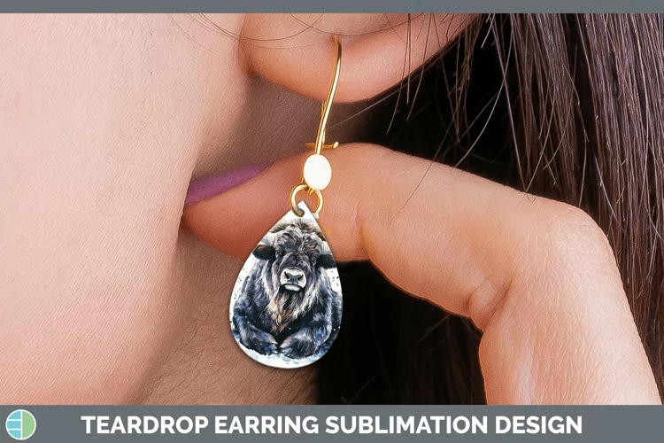 Watercolor Splash Musk Ox Teardrop Earrings Sublimation Earr