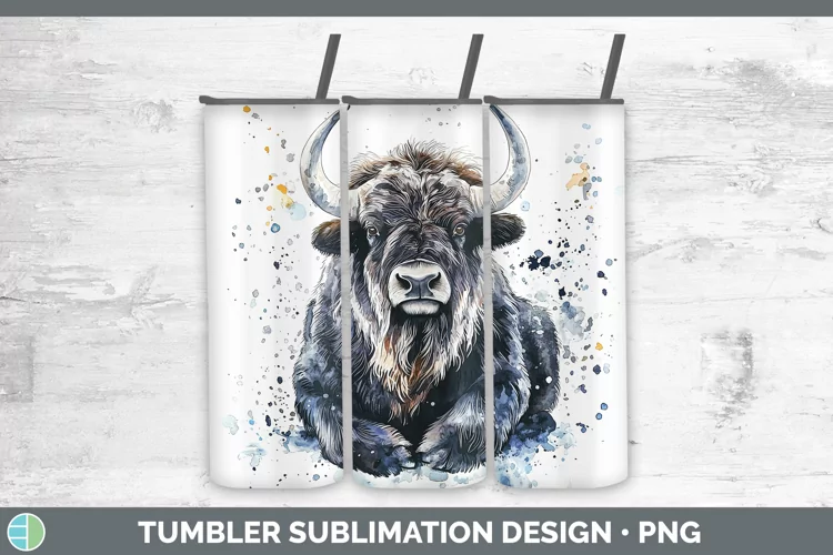 Watercolor Splash Musk Ox Tumbler Sublimation 20 oz Skinny T