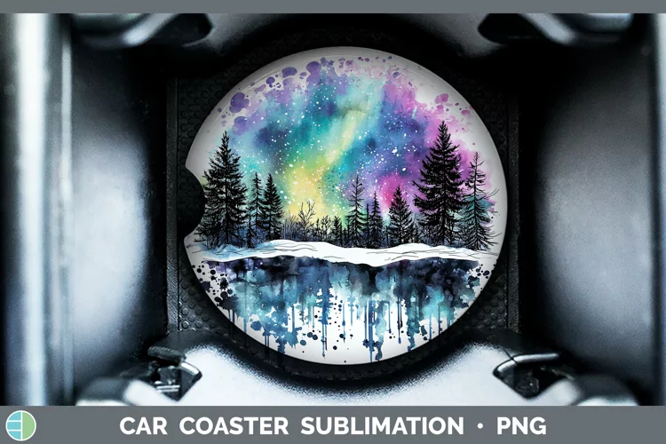 Watercolor Splash Northern Lights Car Coaster Sublimation D