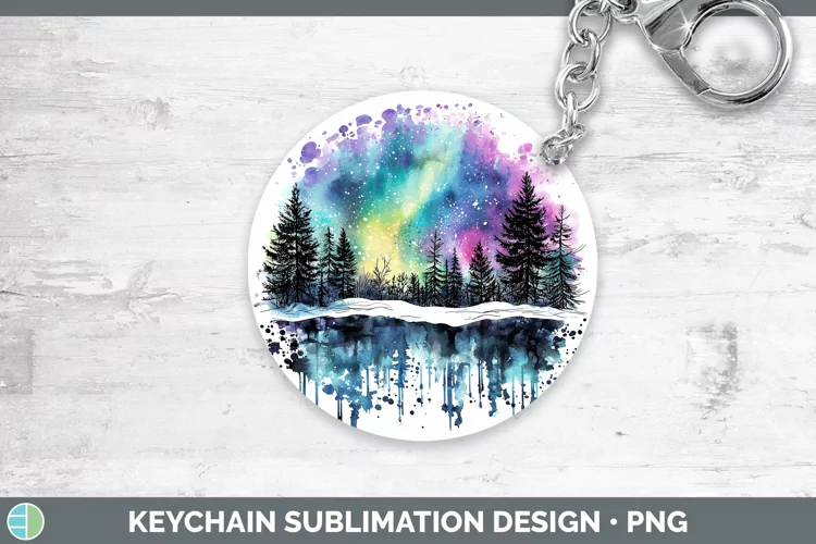 Watercolor Splash Northern Lights Keychain Sublimation Keyri