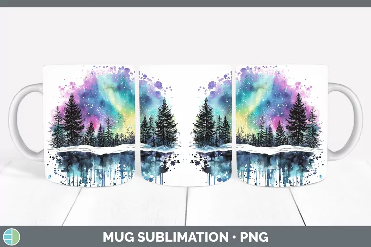 Watercolor Splash Northern Lights Mug Wrap Sublimation Coffe