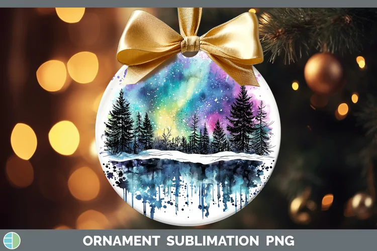 Watercolor Splash Northern Lights Ornament Sublimation Baubl