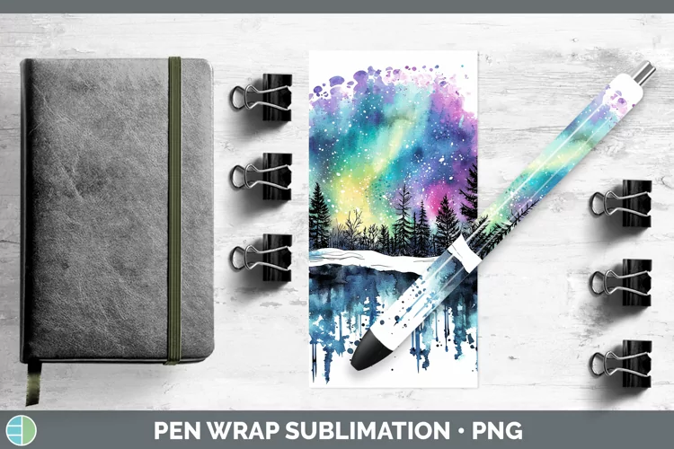 Watercolor Splash Northern Lights Pen Wrap Sublimation Pen D