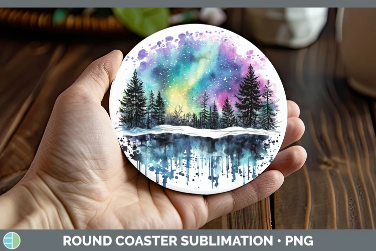 Watercolor Splash Northern Lights Round Coaster Sublimation