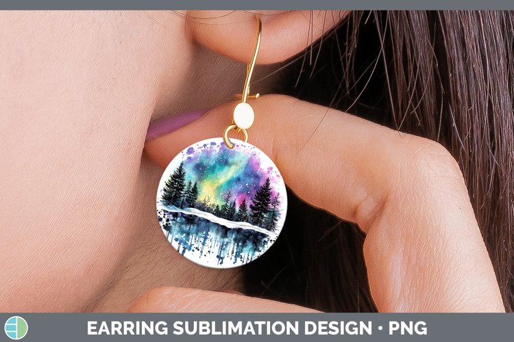 Watercolor Splash Northern Lights Round Earrings Sublimation