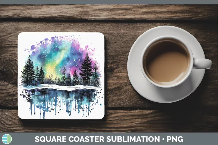 Watercolor Splash Northern Lights Square Coaster Sublimation