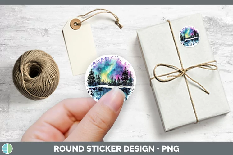 Watercolor Splash Northern Lights Stickers | Round Labels De