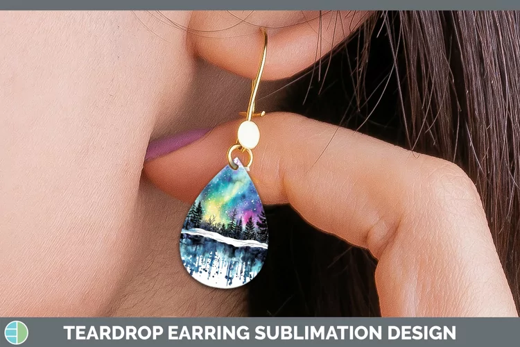 Watercolor Splash Northern Lights Teardrop Earrings Sublimat