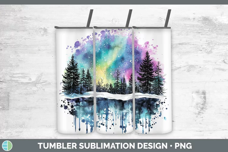 Watercolor Splash Northern Lights Tumbler Sublimation 20 oz