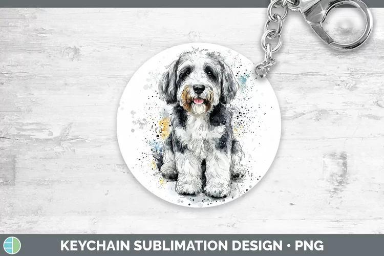 Watercolor Splash Old English Sheepdog Keychain Sublimation