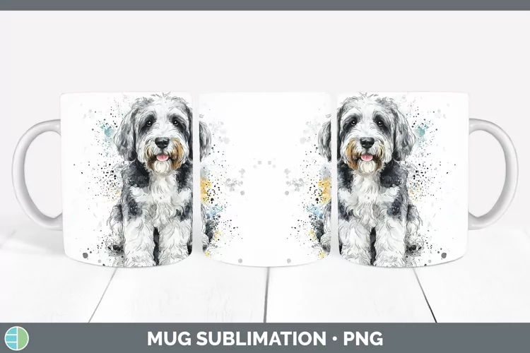 Watercolor Splash Old English Sheepdog Mug Wrap Sublimation