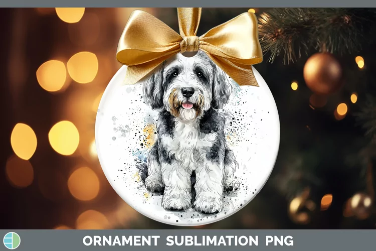 Watercolor Splash Old English Sheepdog Ornament Sublimation