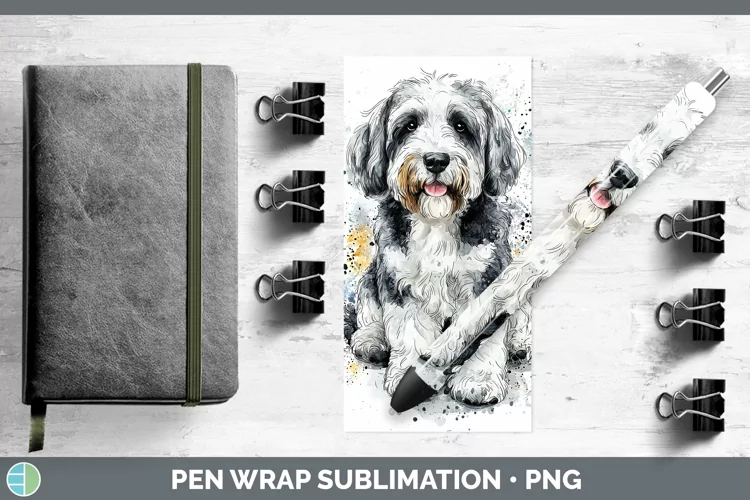 Watercolor Splash Old English Sheepdog Pen Wrap Sublimation