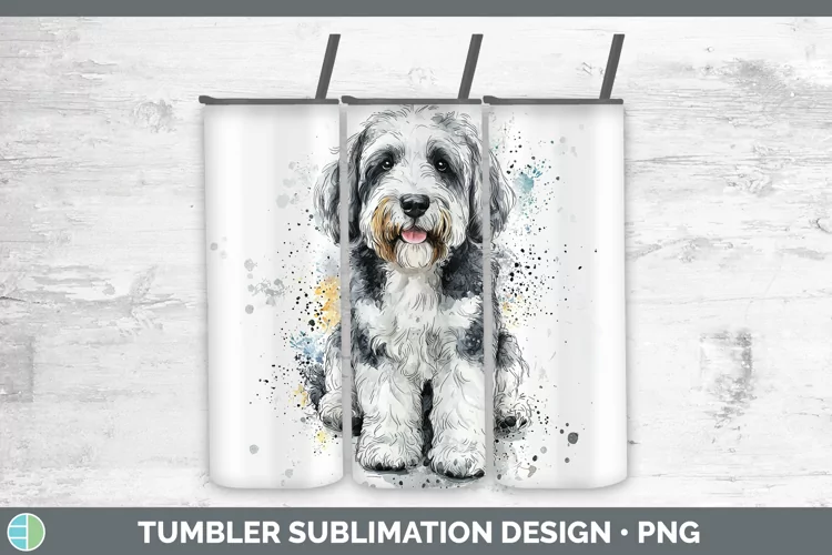Watercolor Splash Old English Sheepdog Tumbler Sublimation 2