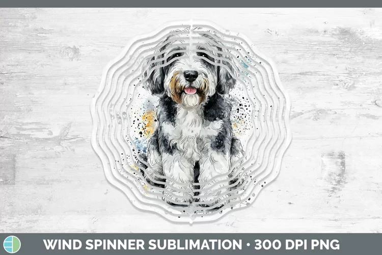Watercolor Splash Old English Sheepdog Wind Spinner Sublimat