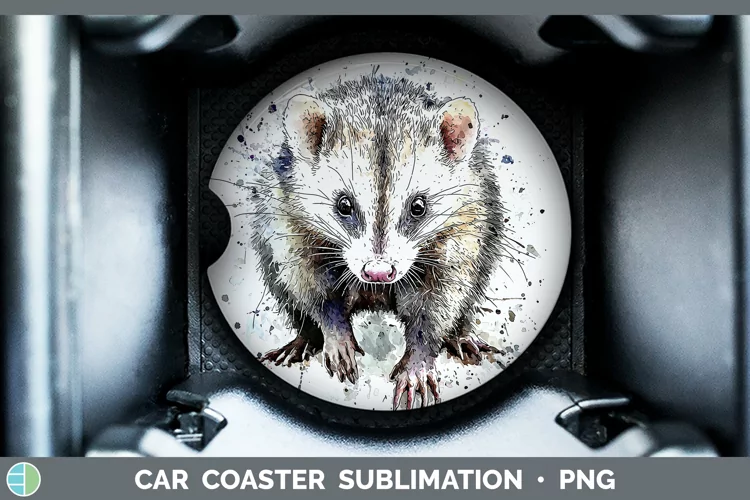 Watercolor Splash Opossum Car Coaster Sublimation Designs